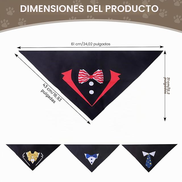 Foto 3 de 8 de 4 Pieza Bandana Esmoquin para Perro, Collar de Bandana, con Pajarita