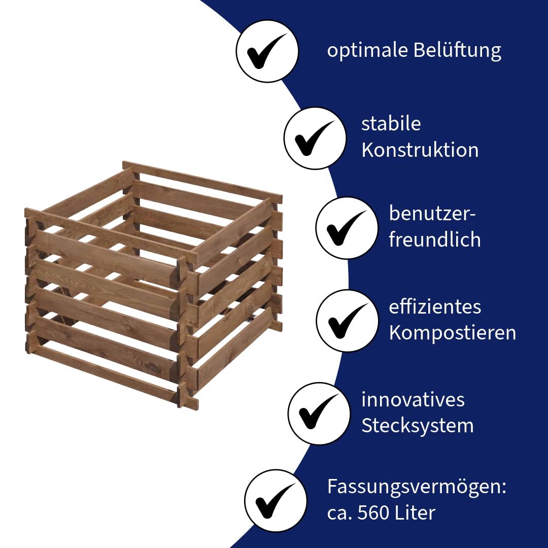 Holzkomposter 560L aus Kiefer – wetterfest, langlebig & ohne Werkzeug aufbaubar