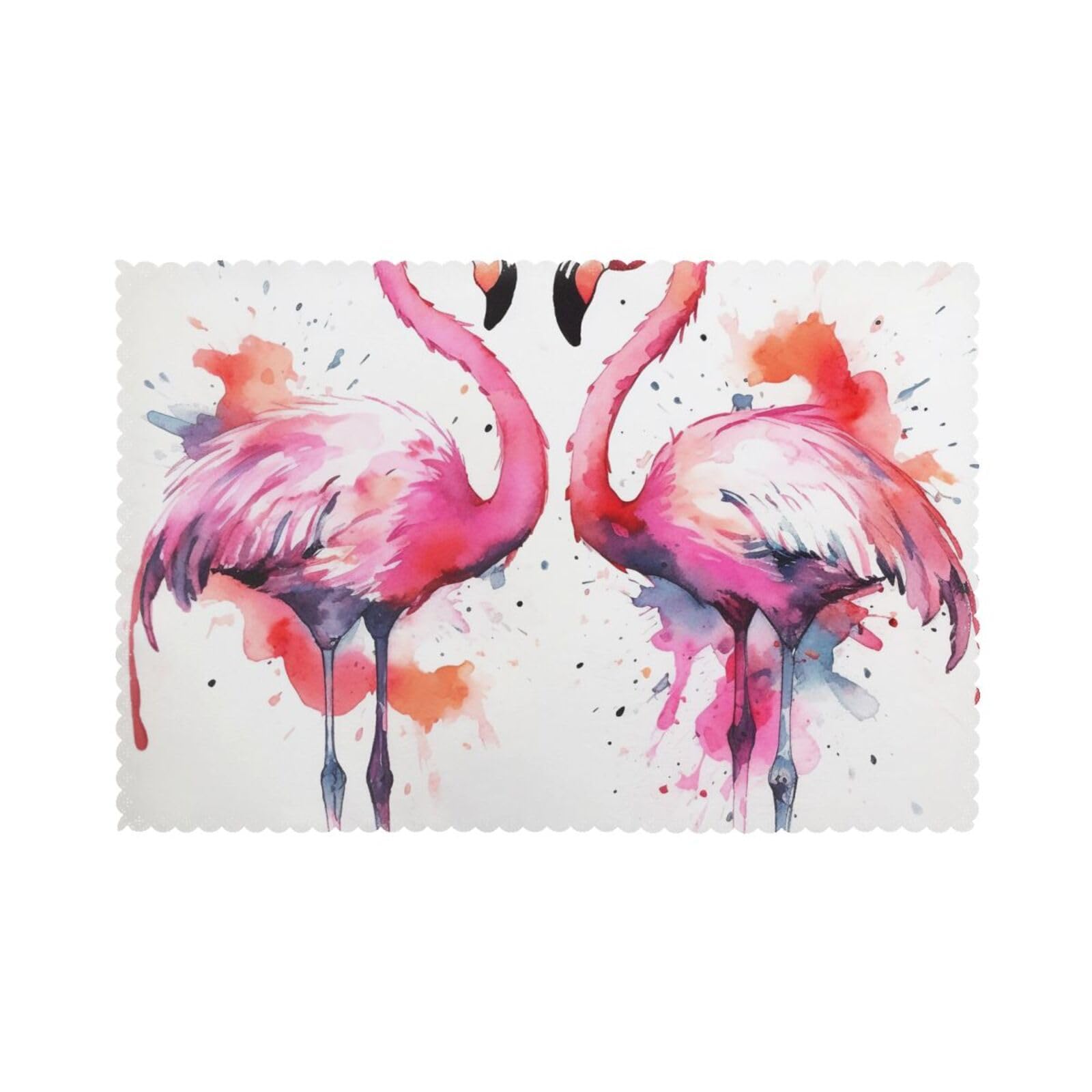 Ink Flamingos Printed Placemat Heat Resistant Place Mats Set of 6 PCS Washable Kitchen Table Mats, 12x18 Inch