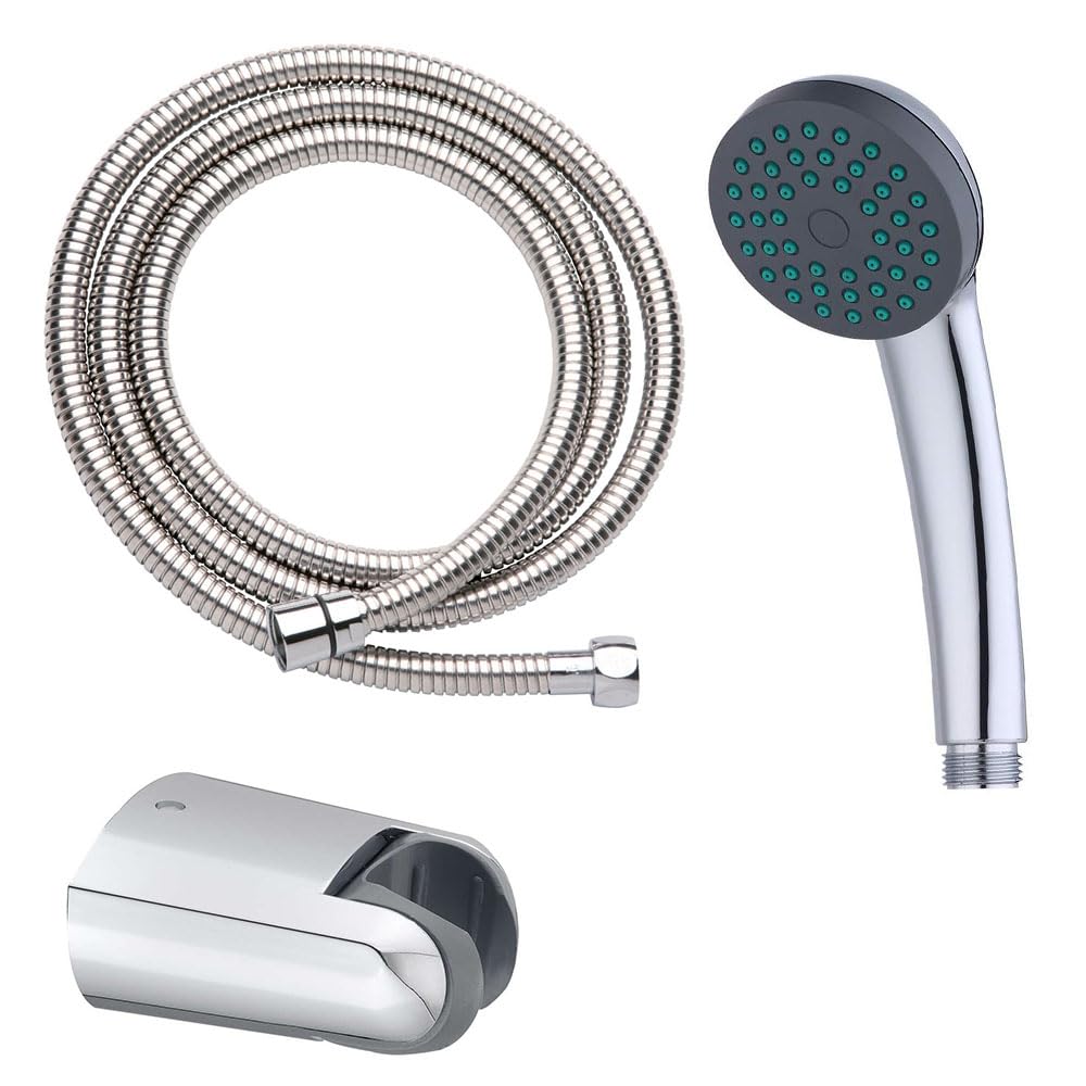 Grifo monomando de bañera SIO con desviador 2 vías, equipo de ducha de mano, soporte y flexo. Fabricado en latón cromado brillo. Incluye cartucho, excéntricas y embellecedores. Repuestos garantizados