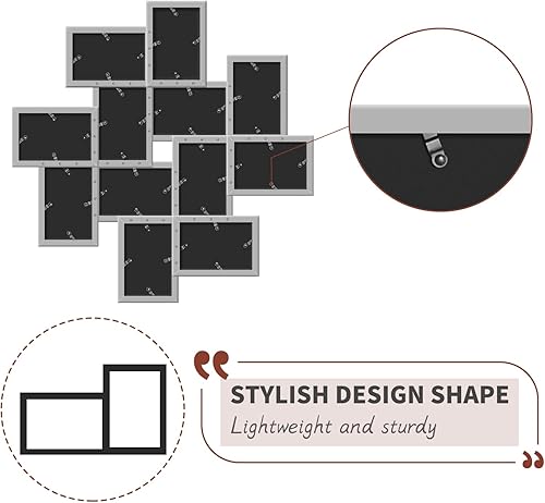 Miniatura 9 de J.M.Deco Marcos de fotos de collage de 12 aperturas para decoración de pared, marcos de fotos de collage de 4 x 6 pulgadas con ganchos de metal,