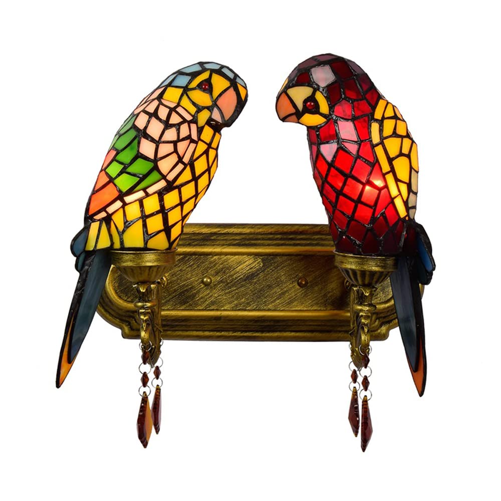 FYZDLAOR Retro Parrot Wall Light,Tiffanystyle Wall Sconces with Stained Glass Shade,Wall Mounted Lighting Fixtures for Living Room Staircase Bedroom（E27）