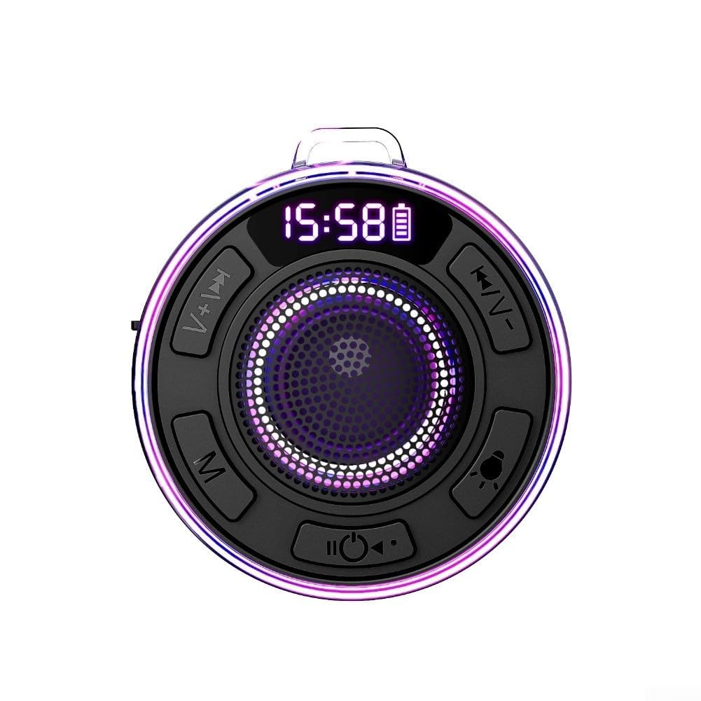 Altoparlante impermeabile IPX7 per doccia suono surround 360° luci RGB radio FM ventosa rimovibile nero