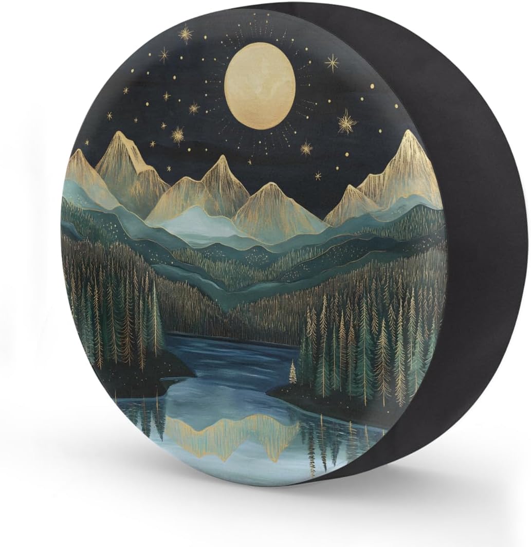 Moon Mountain Landscape RV Camping Spare Tire Covers Weatherproof Dustproof Tire Covers for Travel Trailer Camper Jeep RV SUV Truck Wheel Protectors Cover Fit 16inch