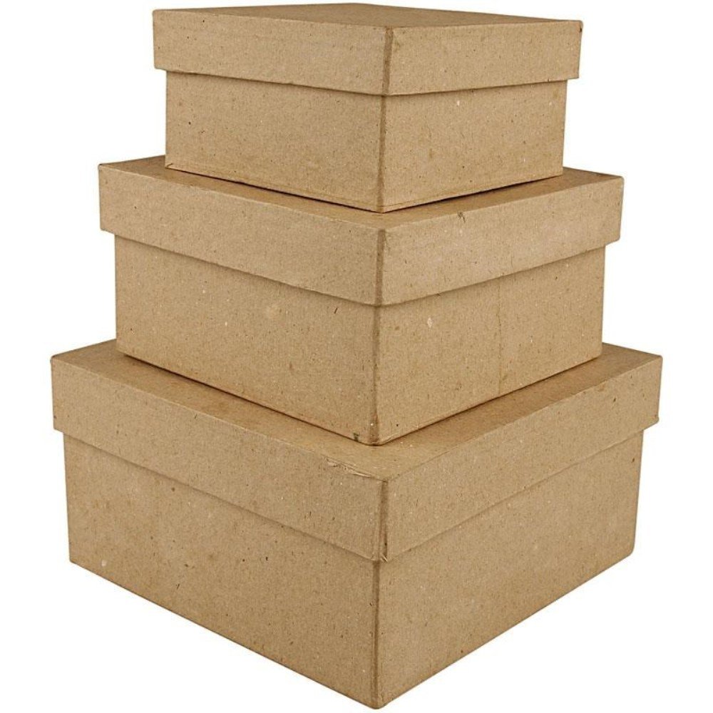 Buy 3 Paper Mache Square Stacking Boxes Largest 15x15x7.5cm Papier