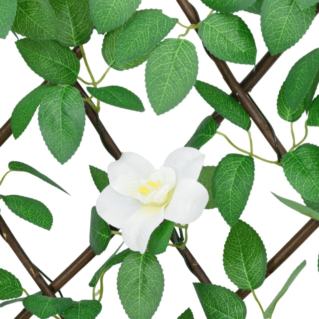 Traliccio Edera Artificiale Espandibile in Legno 186x30cm Giardino | Schermatura protettiva con 612 foglie e 20 fiori per decorare pareti esterne di balcone, terrazzo e recinzione.