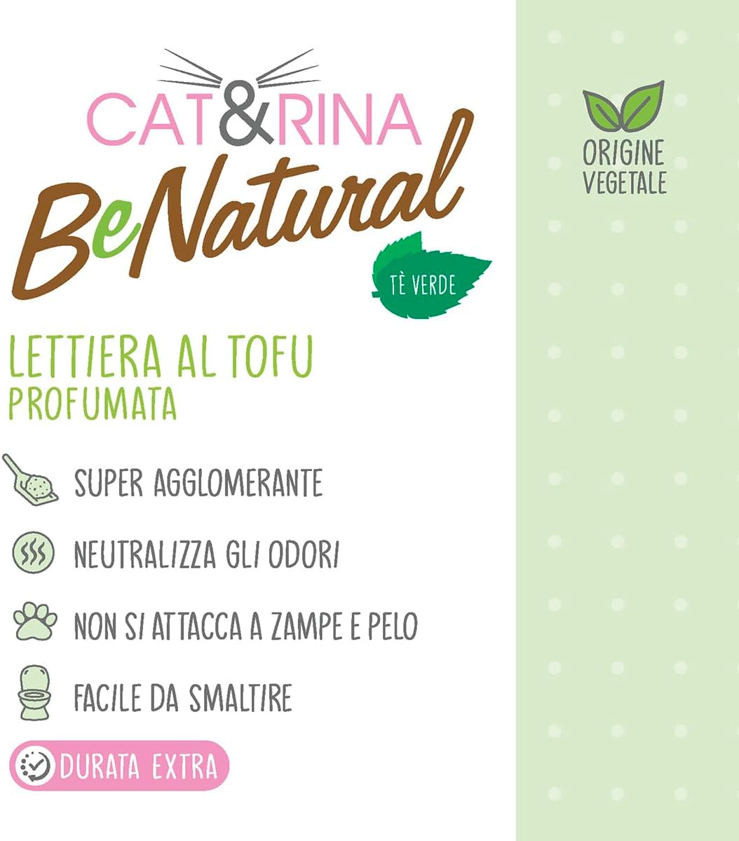 Cat&Rina Tofu Cat Litter Tray 5.5L Vegetable Clumping Cat Litter - Up to 30 Days of Use - Dispose in Organic or Toilet - Odour Sand, Green Tea Fragrance, 2 Pack image 3