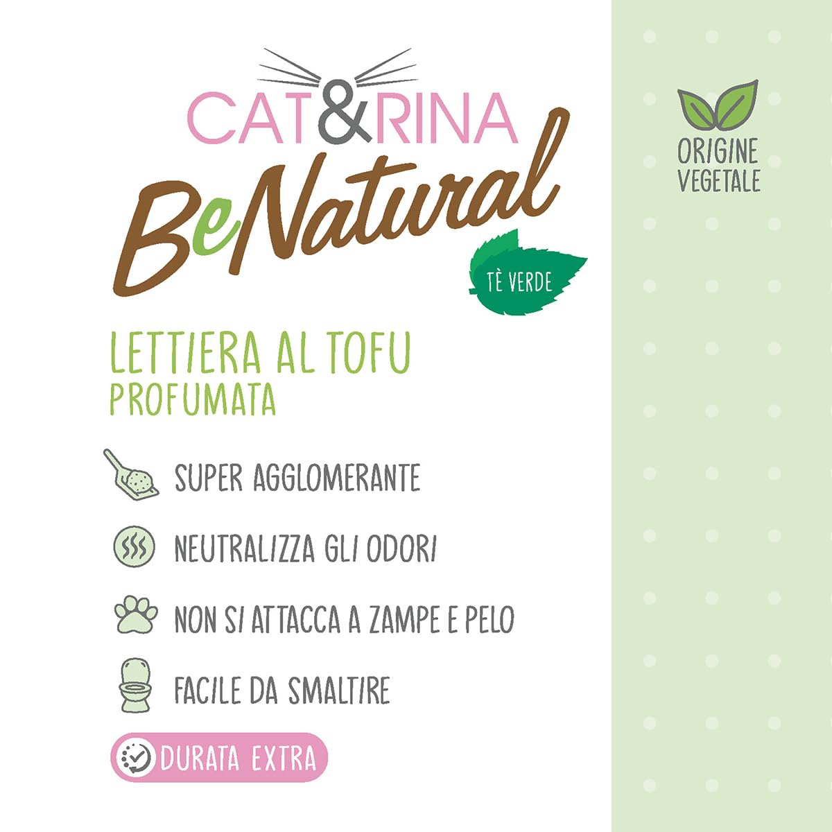 Cat&Rina BeNatural, lettiera per gatti al tofu da 5,5l Agglomerante e Vegetale. Fino a 30 giorni di utilizzo. Si smaltisce nell'organico o nel wc. Sabbia gatti anti odore Tè Verde, 6 pezzi