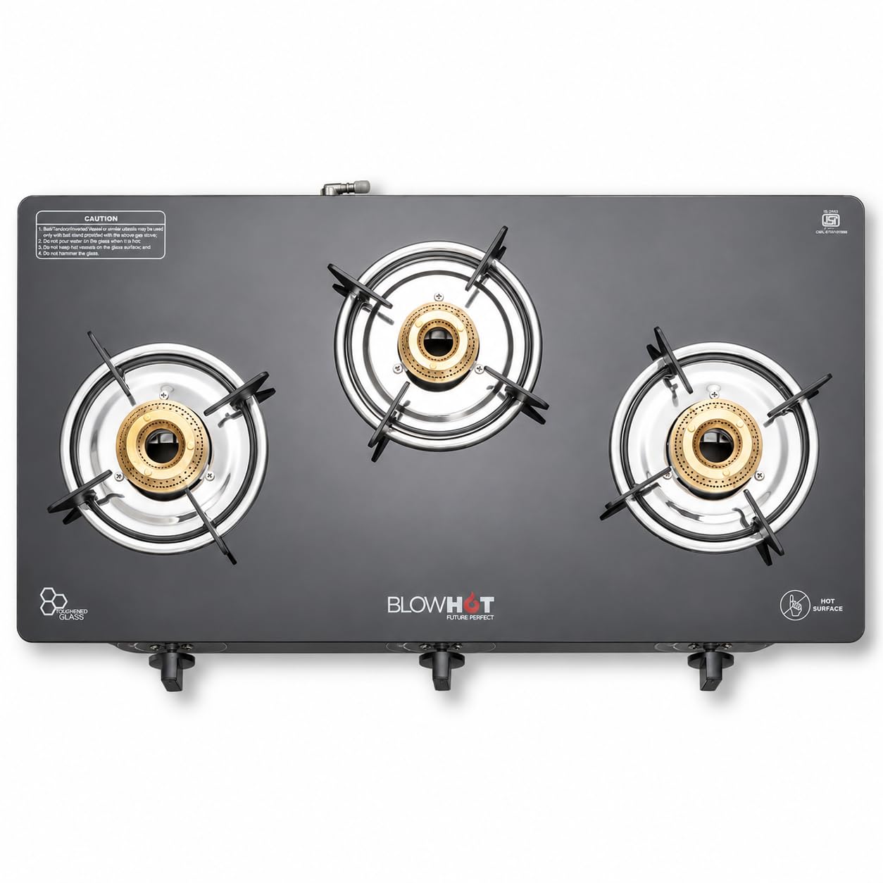 BLOWHOT Premium Design ISI Certified Sapphire Gold Manual 4 Burner Slimmest Gas Stove | Built-in Glass Design Cooktop | Stainless Steel Top | 5 Year Warranty By Blowhot On Burner and Gas Valve - Gold-image-47