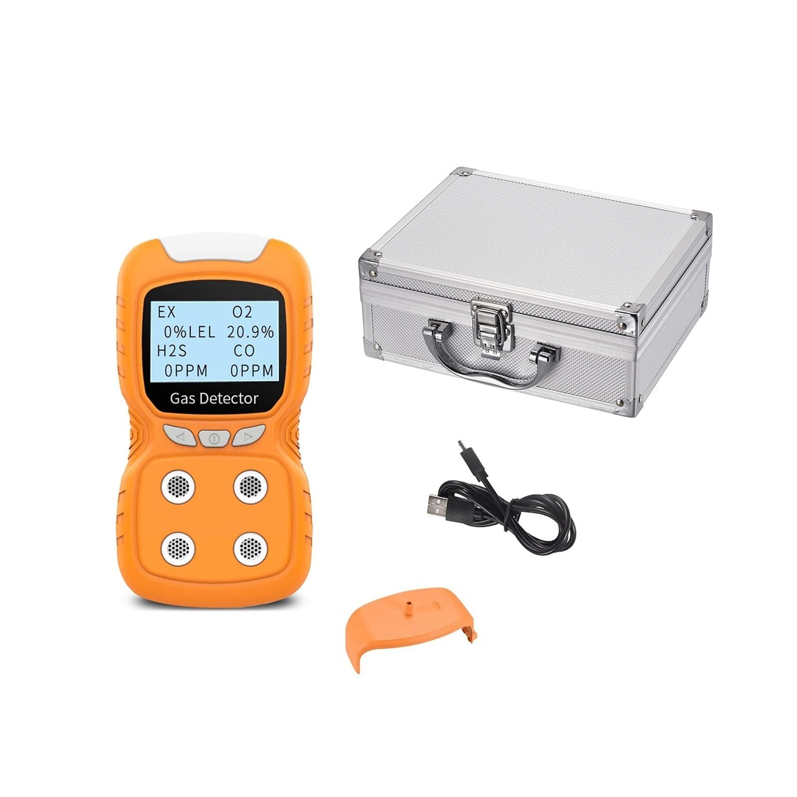 Rilevatore di gas multi portatile 4 in 1 con display LCD digitale Allarme O2, CO, H2S, Analizzatore tester sensore gas LEL Date in tempo reale