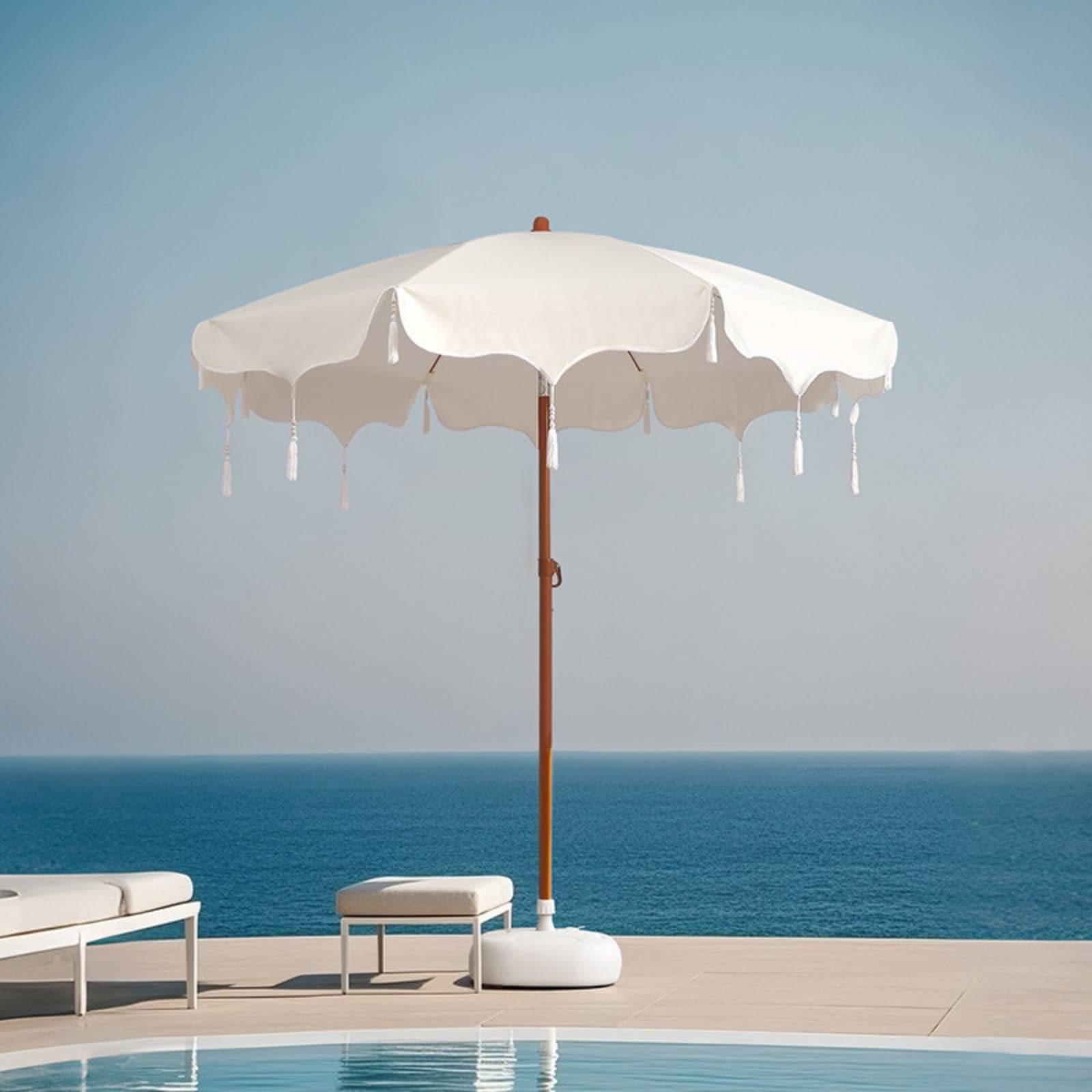 Patio Umbrella Bohemio con Flecos Mecanismo Ajustable de Inclinación Tejido de Nylon de Alta Densidad Accesorios Funcionales y Resistente para Patio