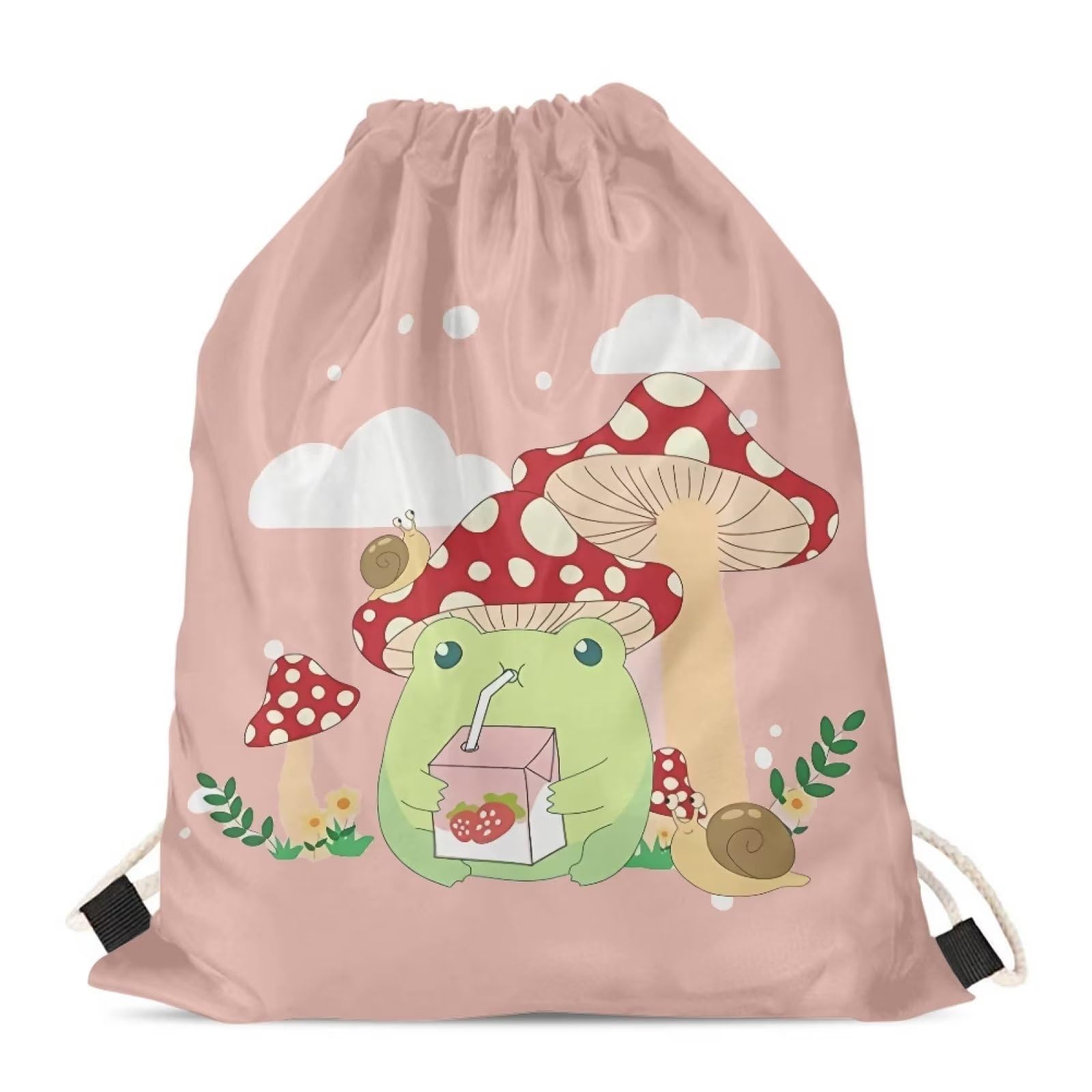 Showudesigns Mushroom Frog Drawstring Swimming Bag for Kids Girls String Cinch Sack Sport PE Gym Backpack Women Draw String Pouch Cute Snail Pink — image 1