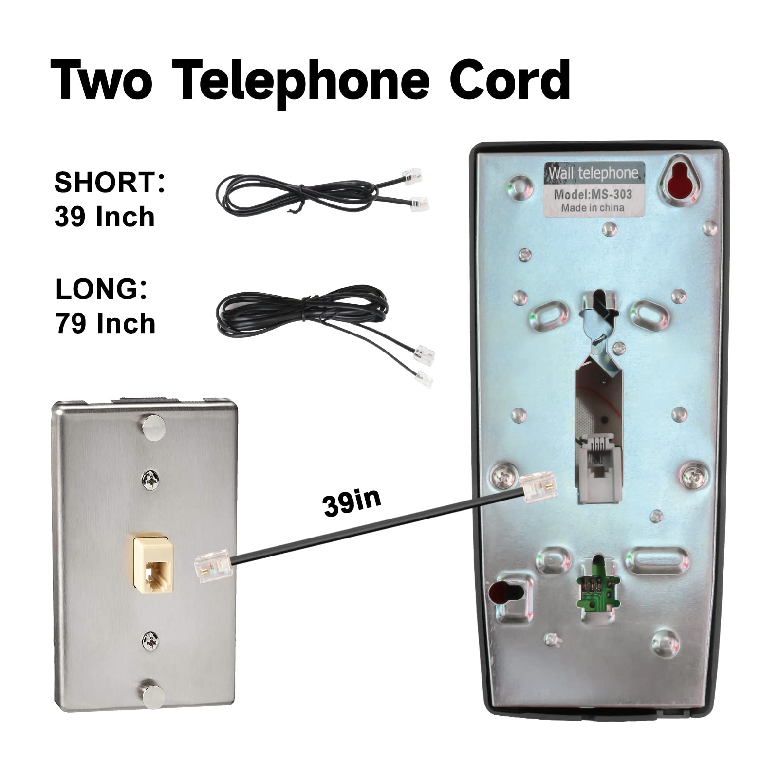 Telefono da parete retrò con suoneria meccanica rumorosa telefoni da parete vintage per rete fissa con volume regolabile vecchio stile telefono fisso con cavo per casa, scuola, hotel, ufficio
