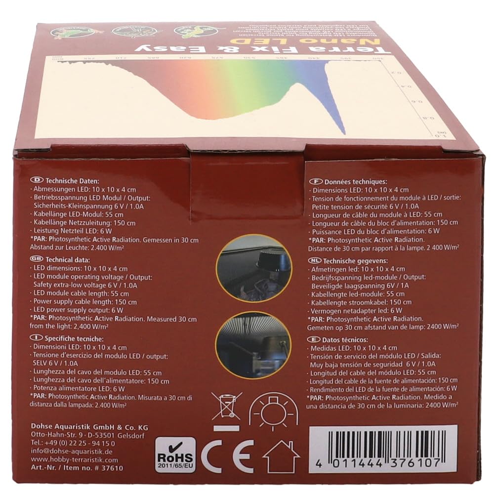 Hobby Terraristik Terra Fix & Easy Nano LED I Iluminación LED regulable para terrarios I Lámpara de terrario con temperatura de color ajustable I Iluminación de terrarios para reptiles, anfibios y