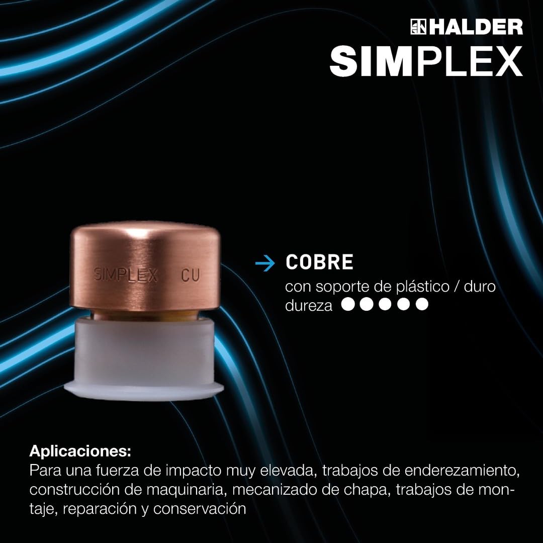 Simplex 3704.040 - Martillo (cobre, carcasa de hierro maleable reforzado y mango de fibra de vidrio, diámetro de 40 mm)