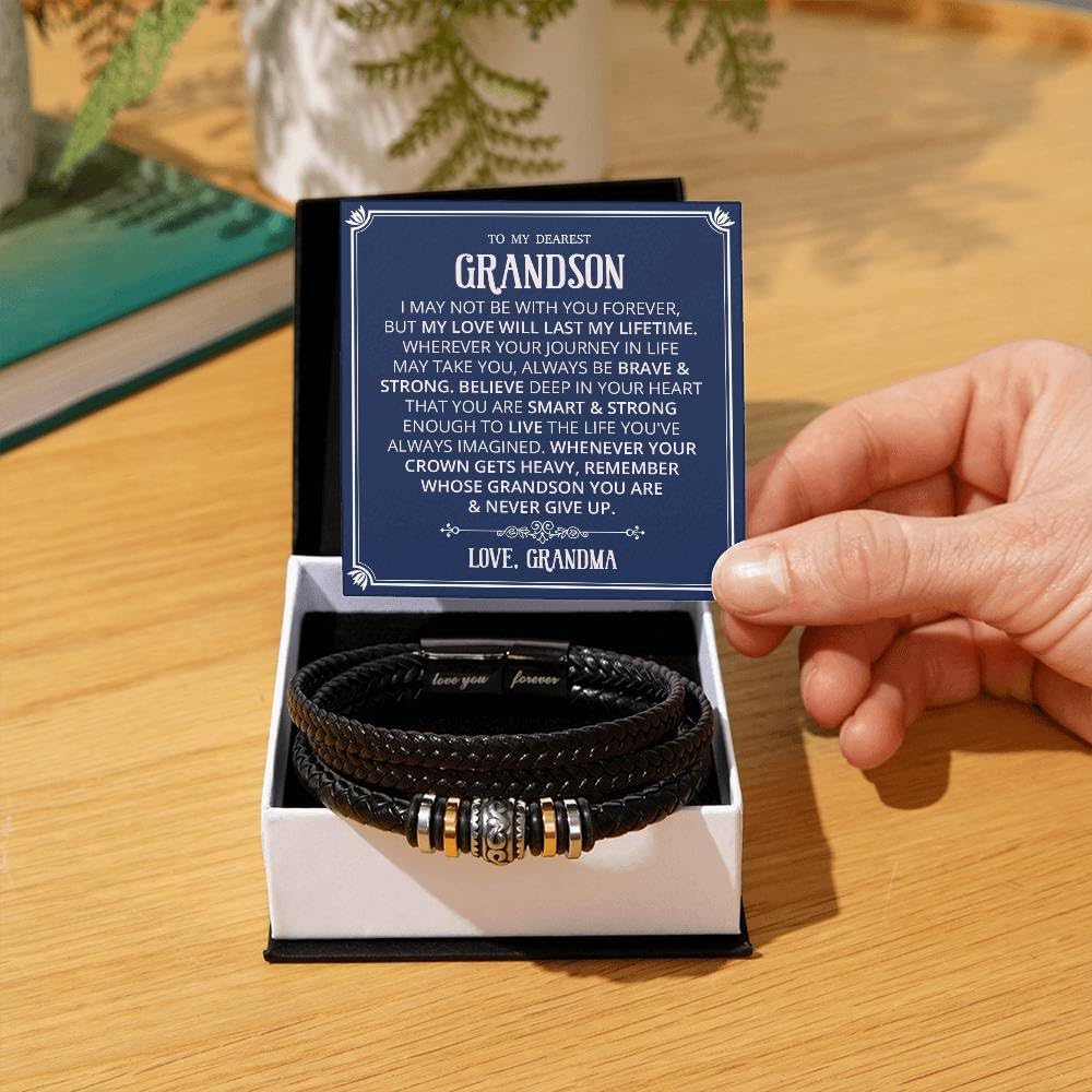 To My Grandson Bracelet, Bracelet Grad Gift for Grandson, Bracelets For Grandson From Grandparent, Birthday Gift Bracelets with Message Card and Box - Image 5