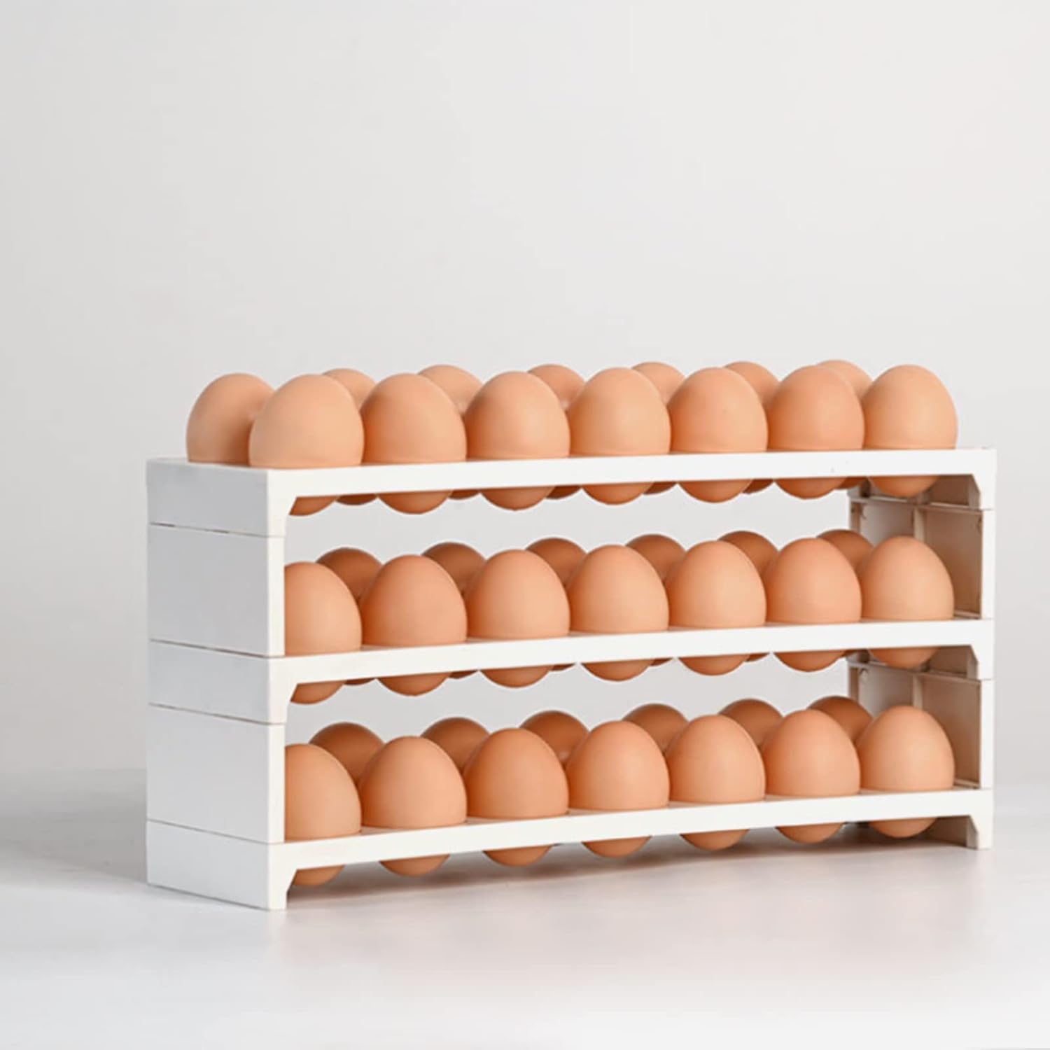 Large Capacity Egg Storage Box Stackable Egg Storage Holder Refrigerator Side Door Egg Holder Multifunctional Kitchen Egg Carton-Light Gray 42 Grid 13.4x3.8x6.5inch