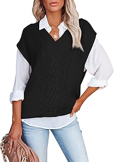 Sponsored Ad - EVALESS Sweater Vest for Women Trendy V Neck Sleeveless Sweaters Fall Cable Knit Solid Color Loose Tank Tops