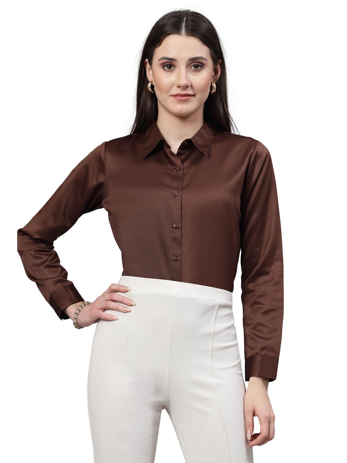 style quotient Women Olive Satin Regular Formal Shirt-picture-11