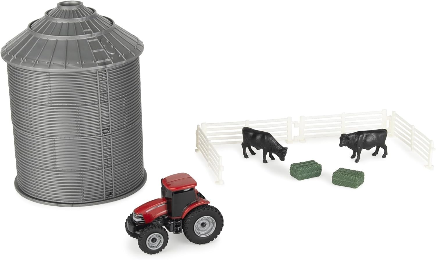 ERTL 1/64 Case IH Grain Bin Set with Tractor, Cattle, Hay Bales & Fence Everyday Play 44458