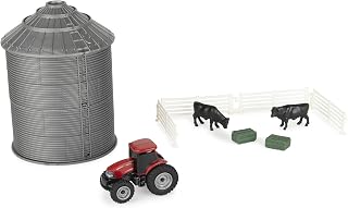 Farm Toys Tomy Case IH Mini Grain Bin Playset - 1:64 Scale | Durable Plastic, Preschool Farm Toys, 10-Piece Set, Toy Tractor, Cows, Fences and Storage Silo, Ages 3 Years+