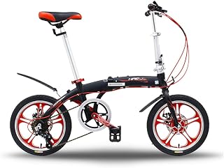 TYXTYX Folding Bike, Lightweight Aluminum Frame; 6-Speed Gears; 16” Foldable Bicycle for Adults, Mini Folding Bike with double disc Brake