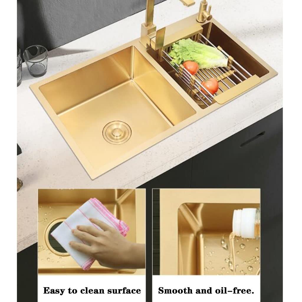 D inless Évier de cuisine en acier – Évier encastrable à double cuve 80 x 45 cm Idéal pour la cuisine à la maison et le lavage vétérinaire
