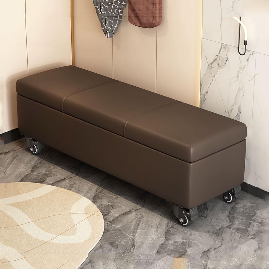 Banc de lit avec rangement café de 60 cm en similicuir