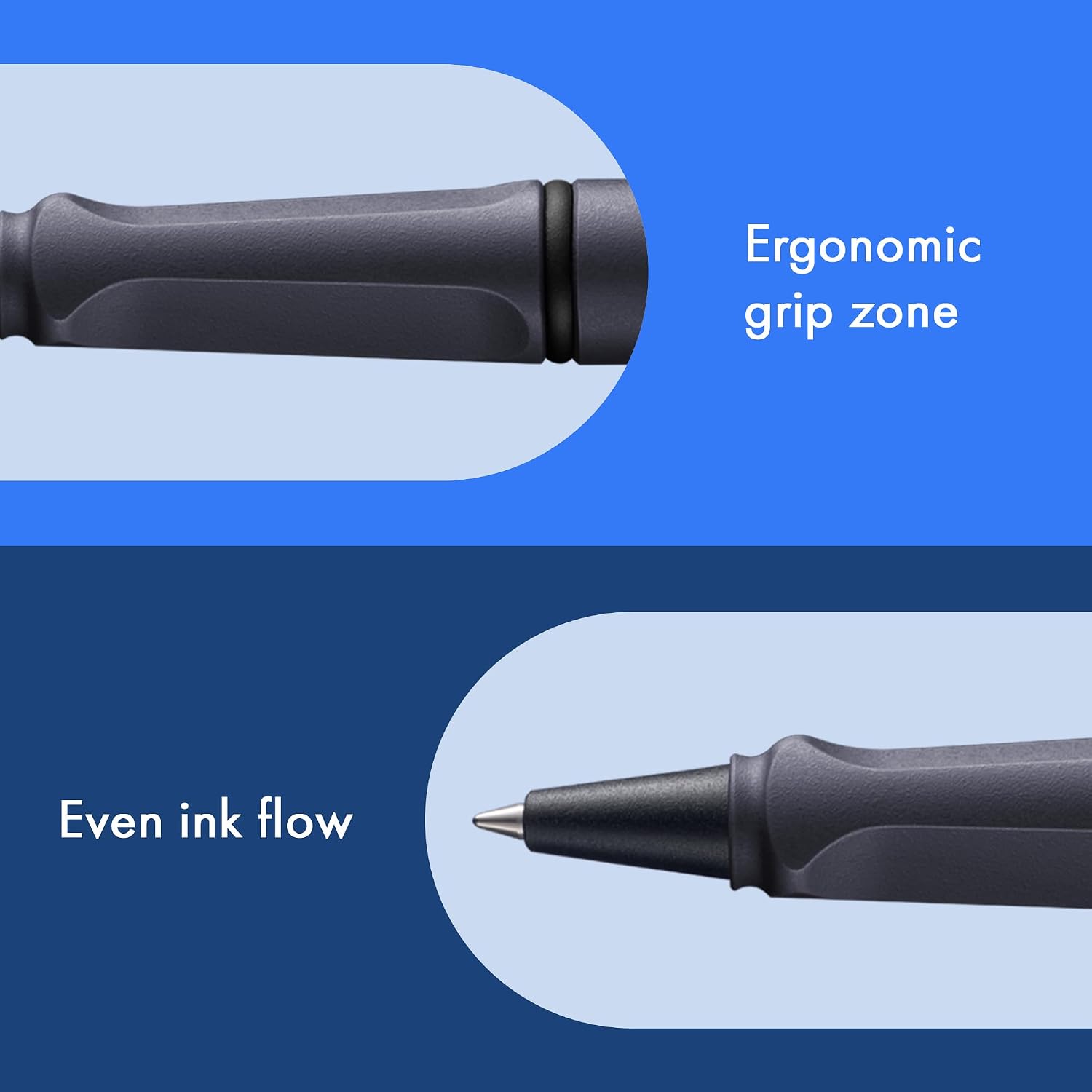 Lamy safari steel black - Rollerball Pen with ergonomic grip & line width M - for pleasant long writing - made of robust ASA plastic - including rollerball refill M 63 in blue