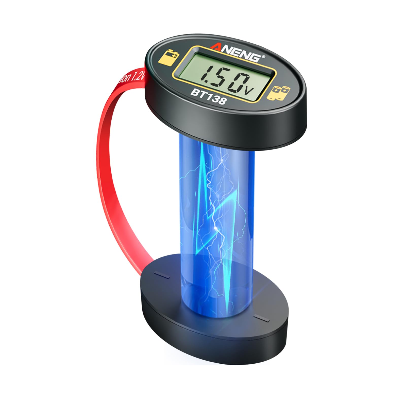 ANENG BT138 Portable Battery Tester for Universal AAA,AA,C,D,9V,F,6F22 Batteries,1.5V/3V Button Batteries Detector,LCD Display Voltage Power Checker,Compact Design for Home & Travel