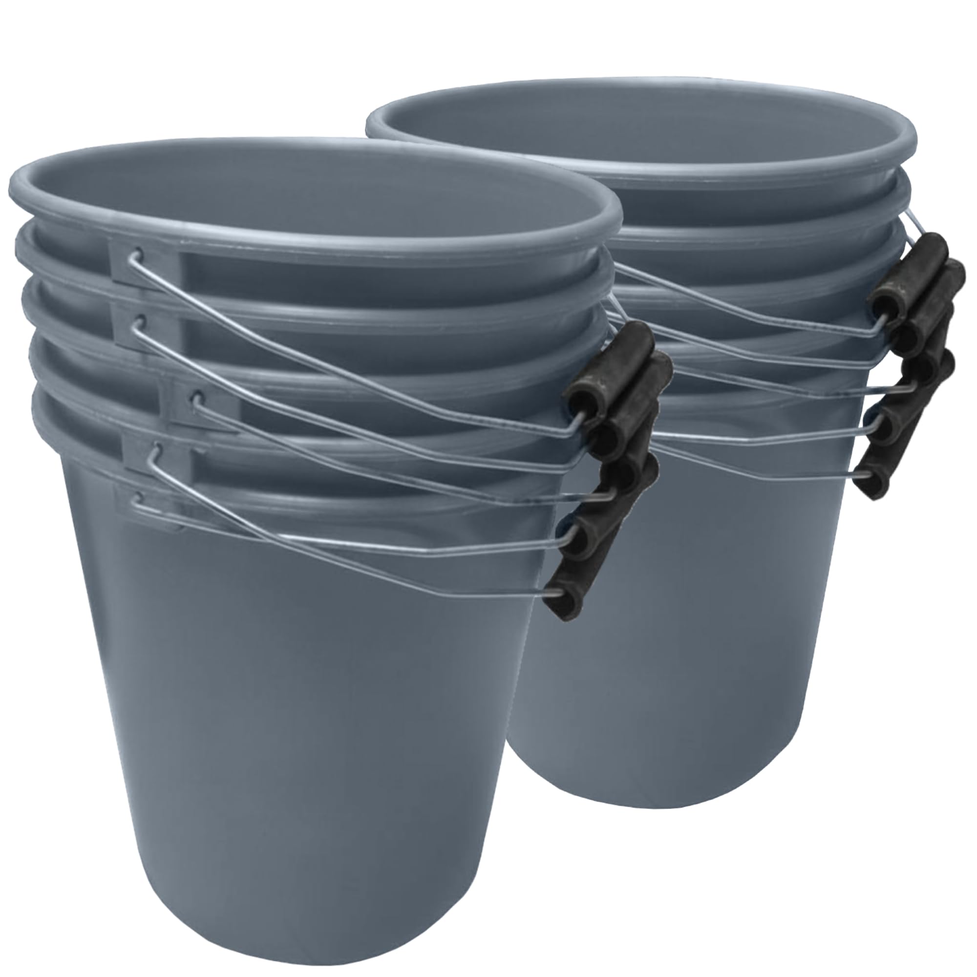 Ketoplastics Grey Plastic Calf Feed Buckets Heavy Duty With Metal Handle - 1 Gallon 5L Bucket 10 Pack