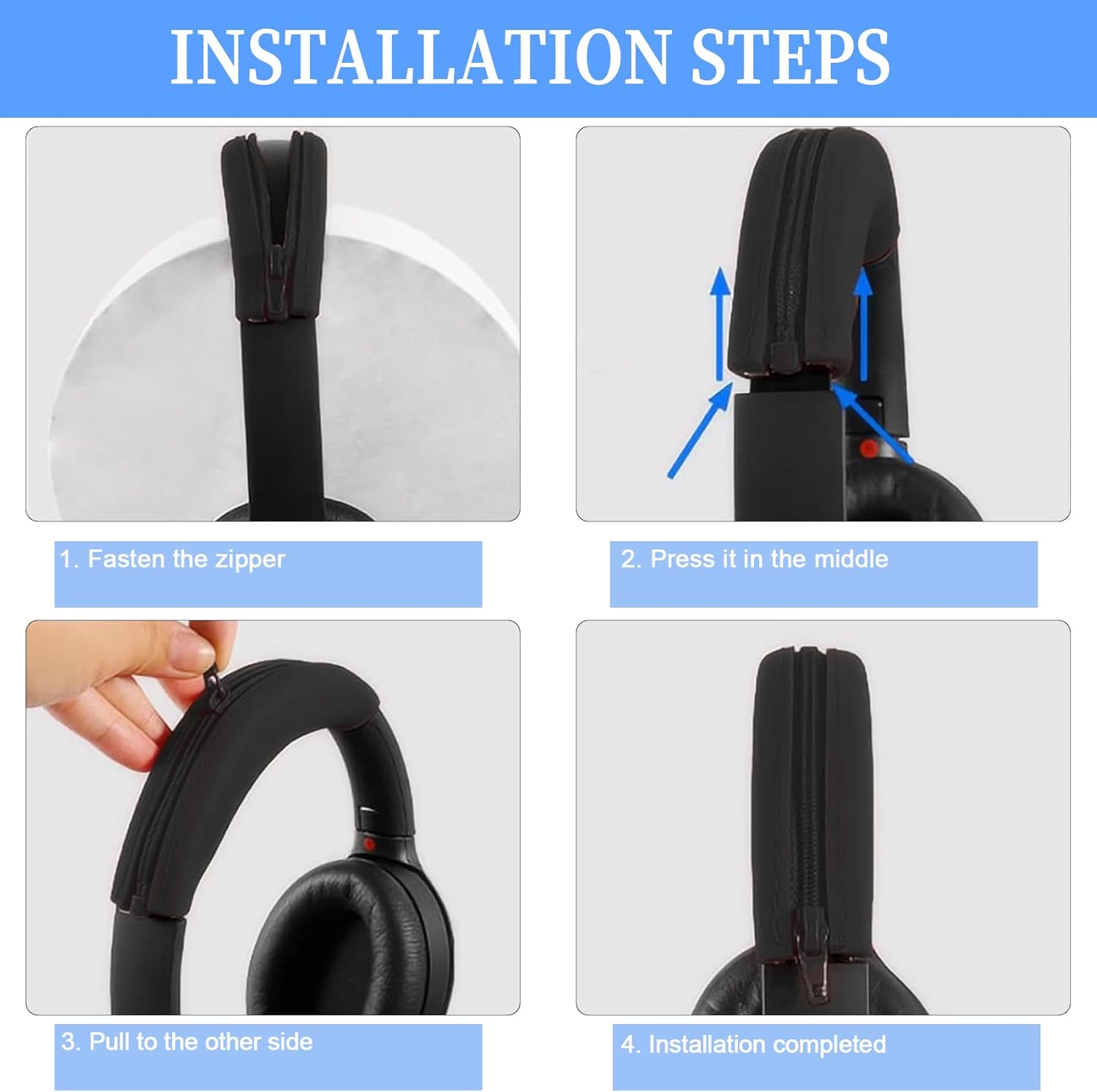 Adhiper WH-XB910N Replacement Earpads Cushions Silicone Headband Pad for Sony WH-XB910N Headphone,Protein Leather Headphone Pads,Silicone Headband Protector(Black) - Image 5