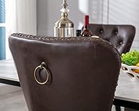 Vista 5 de CIMOTA Dark Brown Leather Dining Chairs Set of 6 Mid Century Modern Dining Room Chairs Tufted Upholstered Kitchen Dining Chairs Comfortable Side