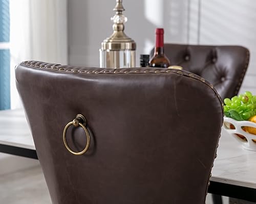 Miniatura 5 de CIMOTA Dark Brown Leather Dining Chairs Set of 6 Mid Century Modern Dining Room Chairs Tufted Upholstered Kitchen Dining Chairs Comfortable Side