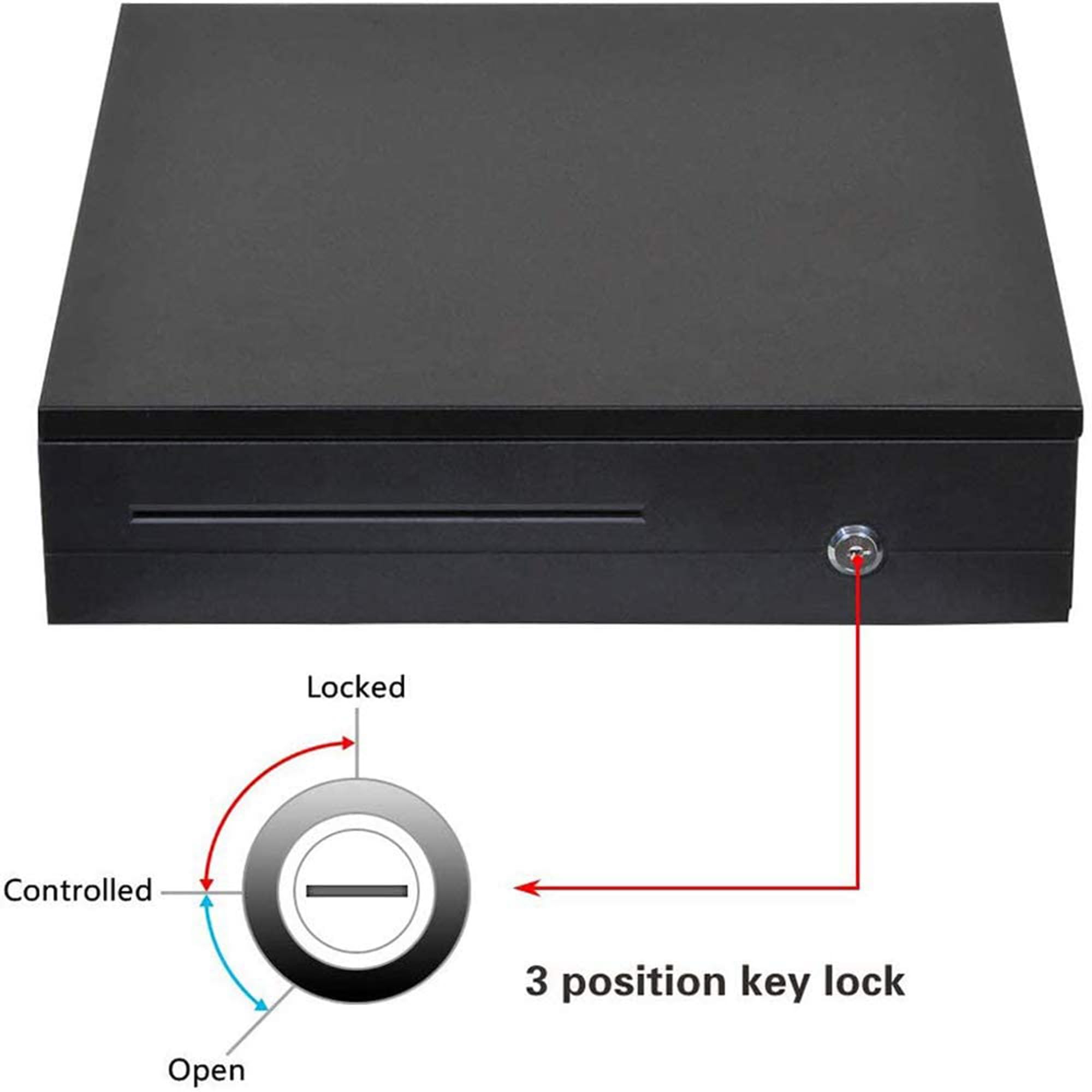 RONTENO Metal Cash Box with Removable Coin Tray & Key Lock | Money Storage Cash Drawer for Shop (1 Pc, Black) 2