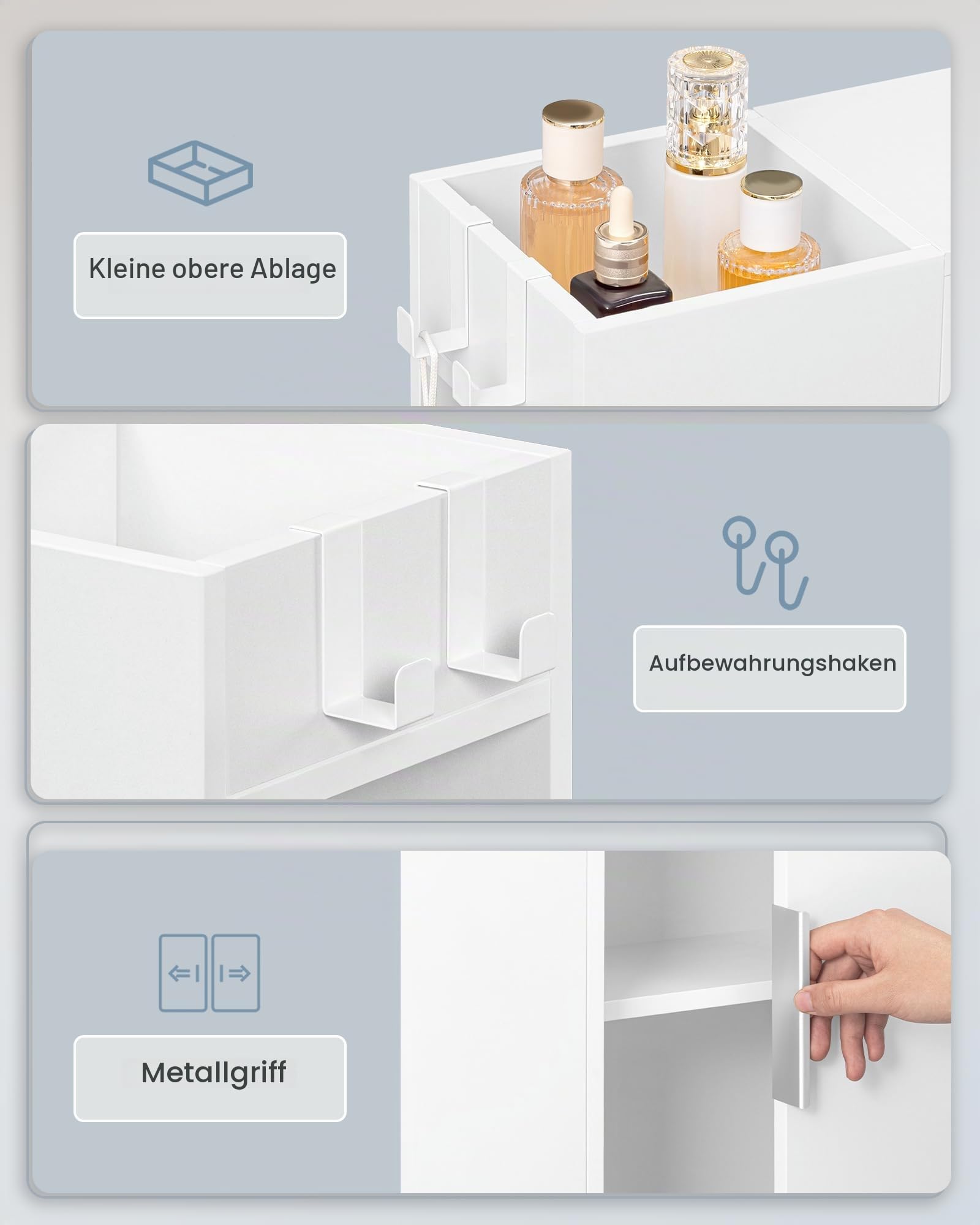 Hzuaneri Badezimmerschrank mit Rollen, Nischenschrank, Schiebetüren