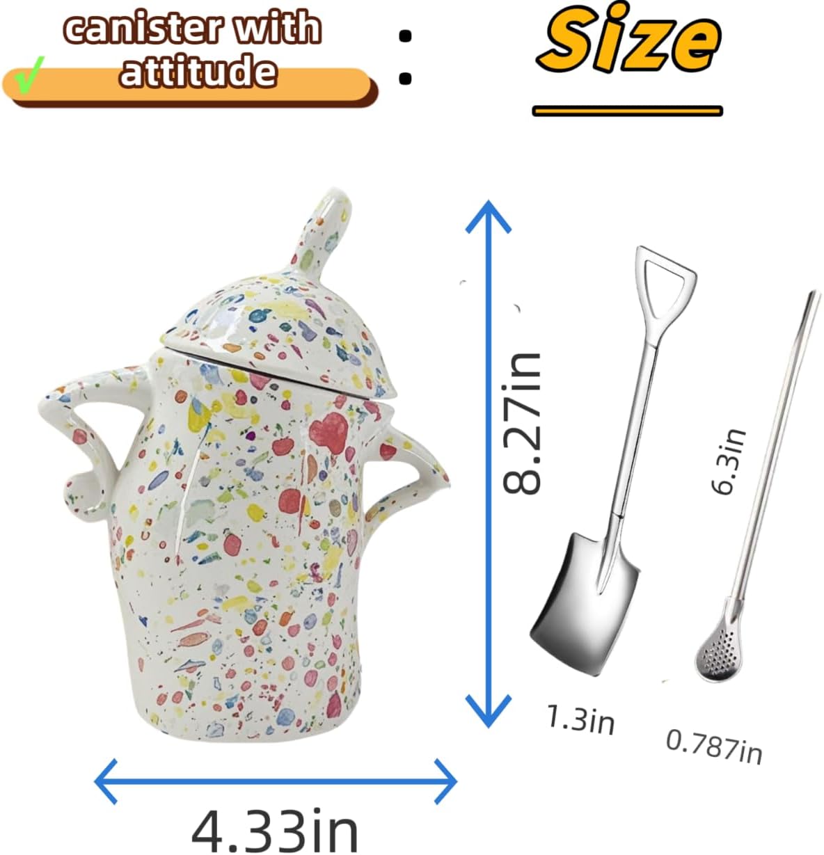 Canister with Attitude, 28oz Cookie Jar, Coffee Container, Spice Jars, Can Hold Coffee Tea Spice and Candy,with 2spoon (Colorful)