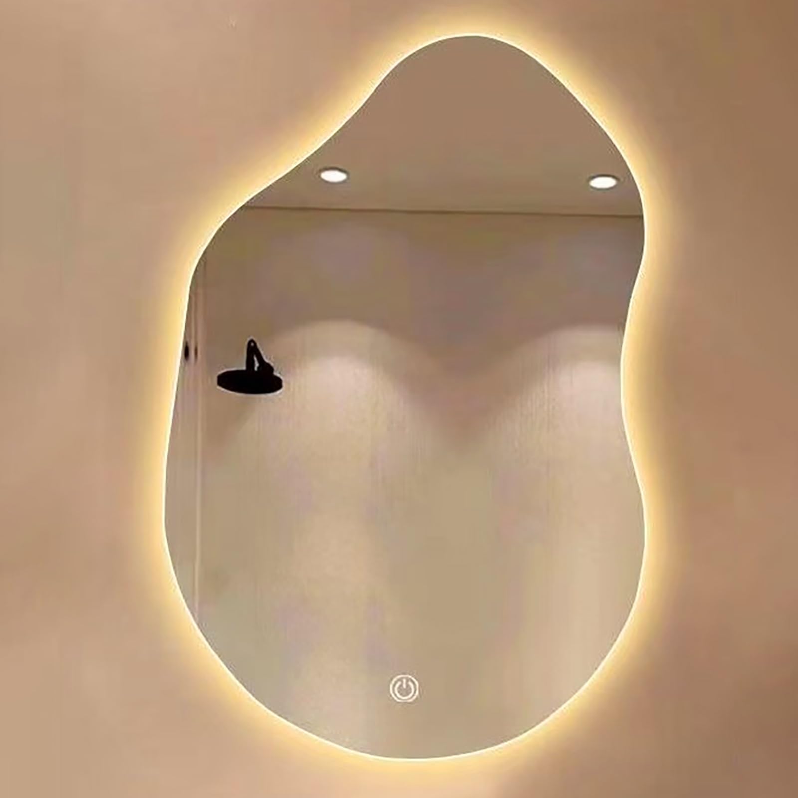 Atwnjkp Irregular Bathroom Mirror with LED Lights, Illuminated Wall Mounted Vanity Mirror with 3-Color Dimmable & Smart Touch, Shatterproof Glass Makeup Wall Mirror, 60x90cm(23.6x35.4in)