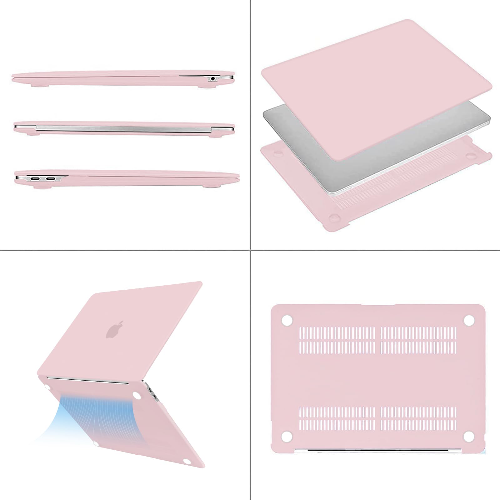 MOSISO Coque MacBook Air 13 Pouces M1 A2337 A2179 A1932 Rigide Housse Clavier Film Écran Sac Rangement Quartz Rose