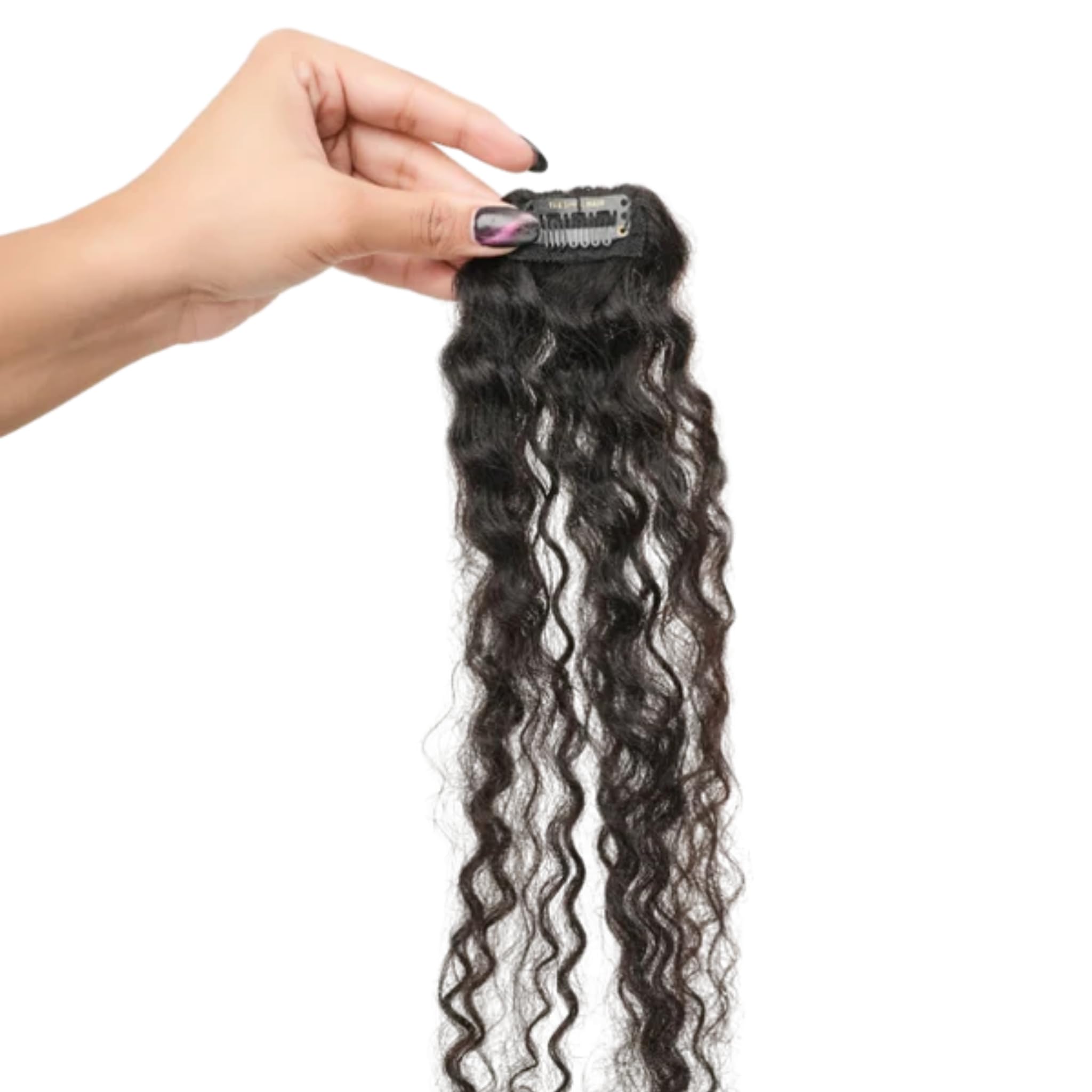 The Shell Hair Curly Patches Women's Slightly Coiled Curly Hair Extensions – Seamless Side Patches (Pack of 1) 14 INCH (Natural Black)-image-39