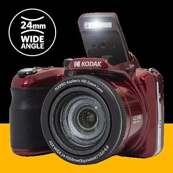 KODAK PIXPRO AZ425 Digital Camera, 42x Optical Zoom Bridge with 20MP BSI Sensor, Li-Ion Battery, OIS, 1080p Full HD Video, Red