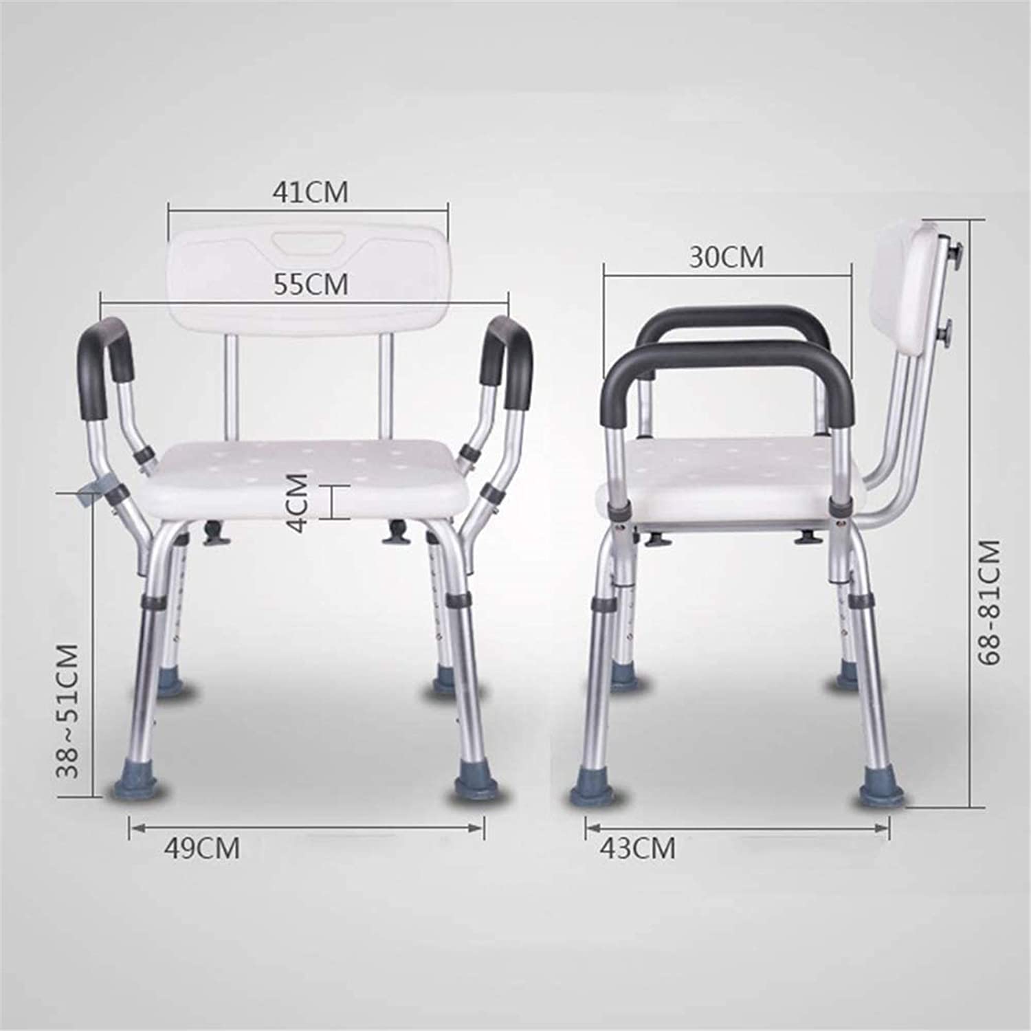Taburete de Ducha Asiento de Ducha Sillas de Ducha Asientos de Ducha de Baño Antideslizantes Regulables en Altura, con Brazos y Respaldo, Aluminio Ligero Seguridad (Blanco C) (Blan