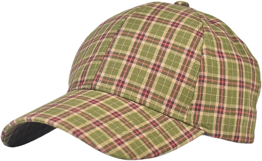 Cotton Baseball Cap for Men and Women - Structured Unisex Classic Plaid Design in 8 Colors, All-Season Casual Hat