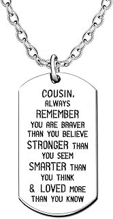 Cousin Necklace Dog Tag Pendant Inspirational You are Braver Stronger Smarter Than You Think Stainless Steel