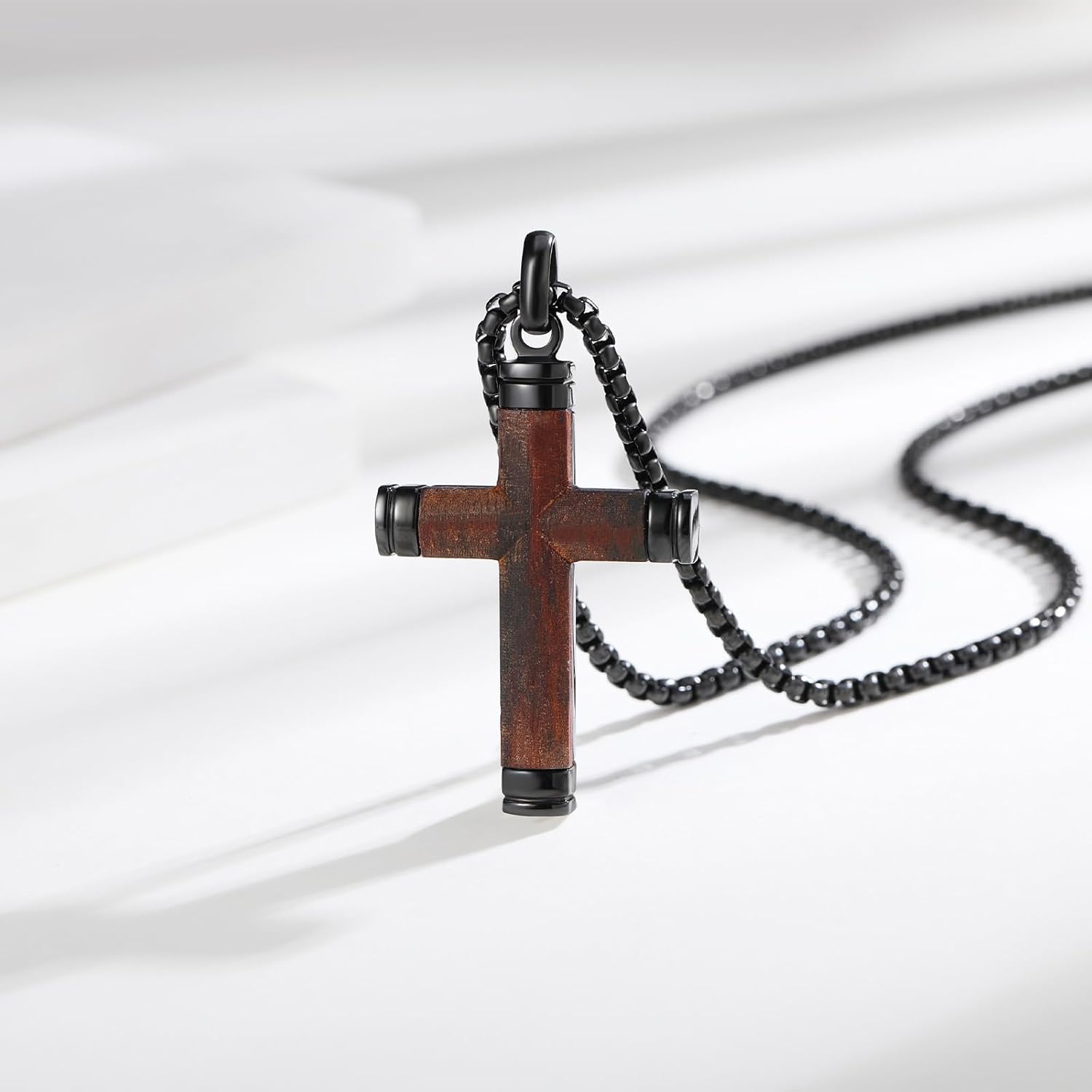 Wooden Cross Necklace for Men Real Handmade Ebony Wood Cross Pendant Stainless Steel Chain, Mens Cross Necklaces Christian Crucifix Pendant for Men, Christmas gifts - Image 5