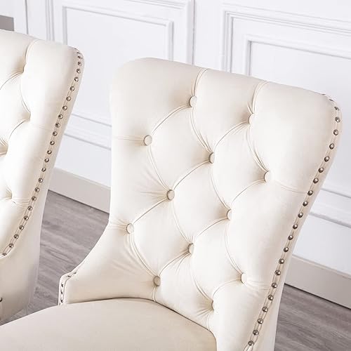 Miniatura 5 de Juego de 2 sillas de comedor de terciopelo tapizadas con patas acrílicas y borde de anillo, silla auxiliar sin brazos para el hogar, cocina y