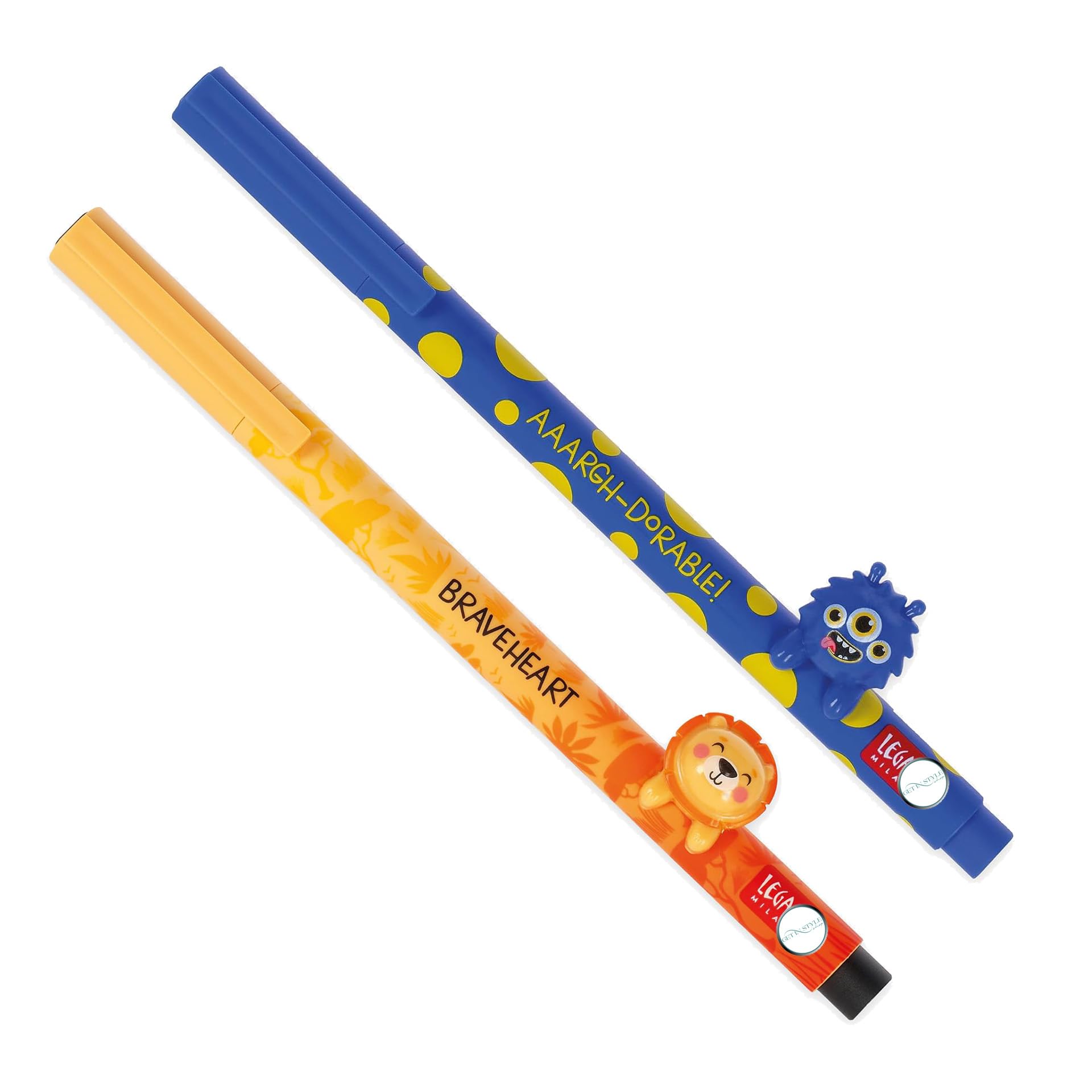 GETINSTYLE SHOP 2x Gel Pens - Lovely Friends Erasable Gel Pens, Lion and Monster Themes, Blue, Black, 0.5 mm Tip, Prevents Rolling Blue Ink – Bundled