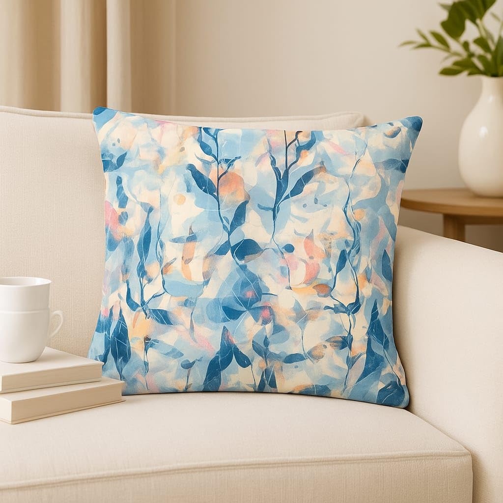 Amaze ATTIRESJute Cushion Cover 12x12 Inch – Set of 1 Decorative Throw Pillow Covers for Sofa, Couch or Bed – Designer Printed Square Cushion Covers – Home Decor (Sky)