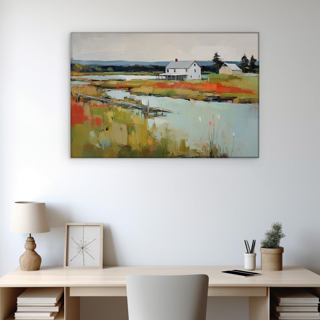 Canvas for Living Room. Tranquil Haven: Serenity of a Rural Idyll, 27 x 18 inch Canvas Wall Art - Ready to Hang