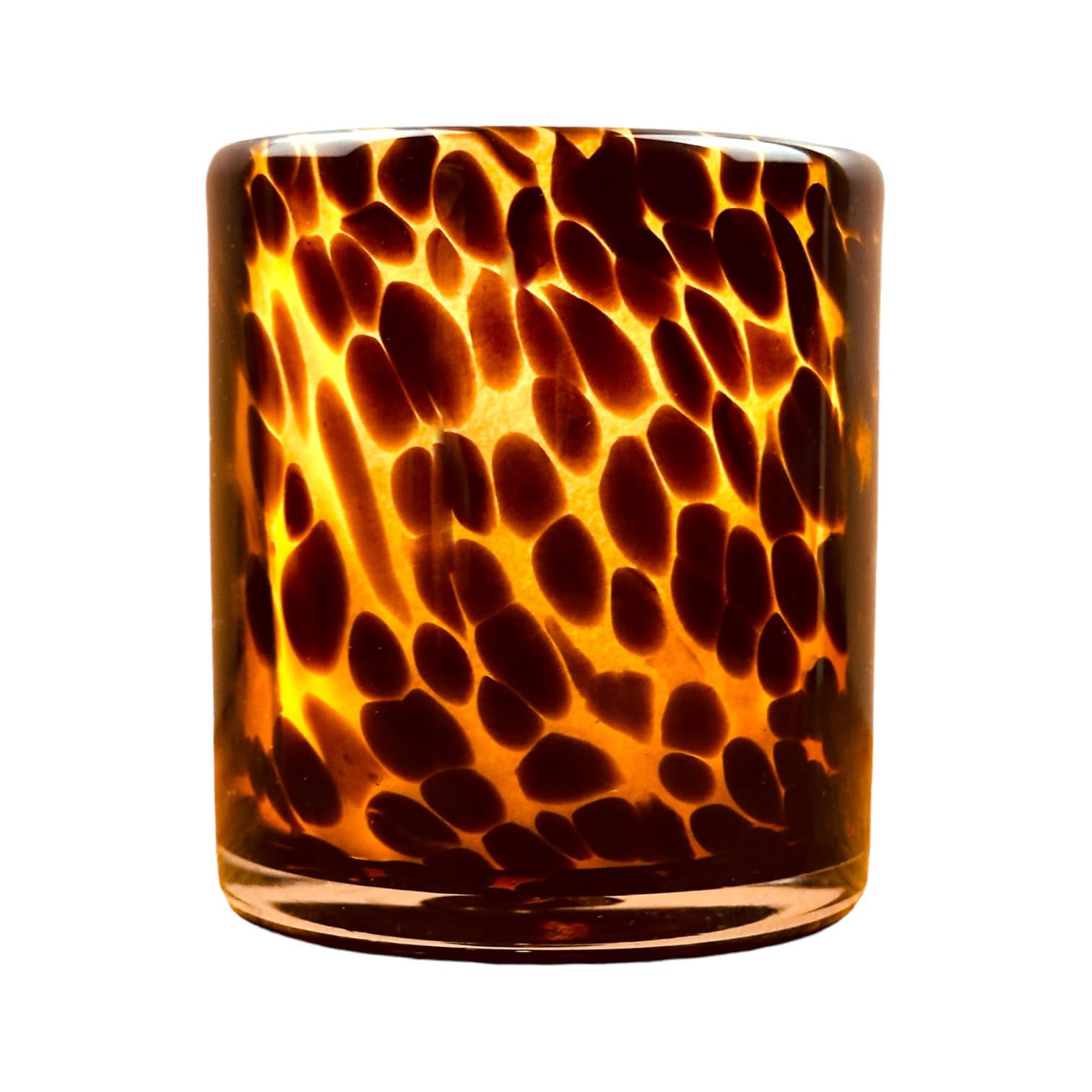 Hapton House Tortoise Shell Glass Candle Holder - Votive and Tealight Candle Holder - Leopard Print - Cheetah Print - Animal Print - Tortoiseshell -